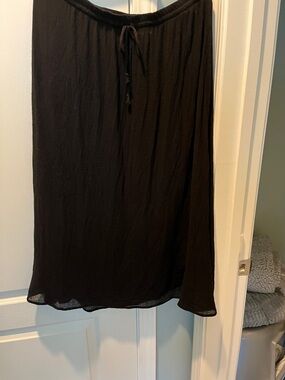 Johnny Was Black Midi Skirt with Drawstring Waist, M